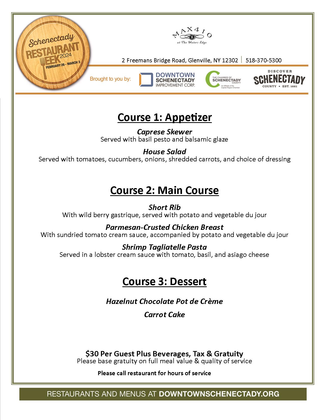 Participating lineup for Schenectady Restaurant Week